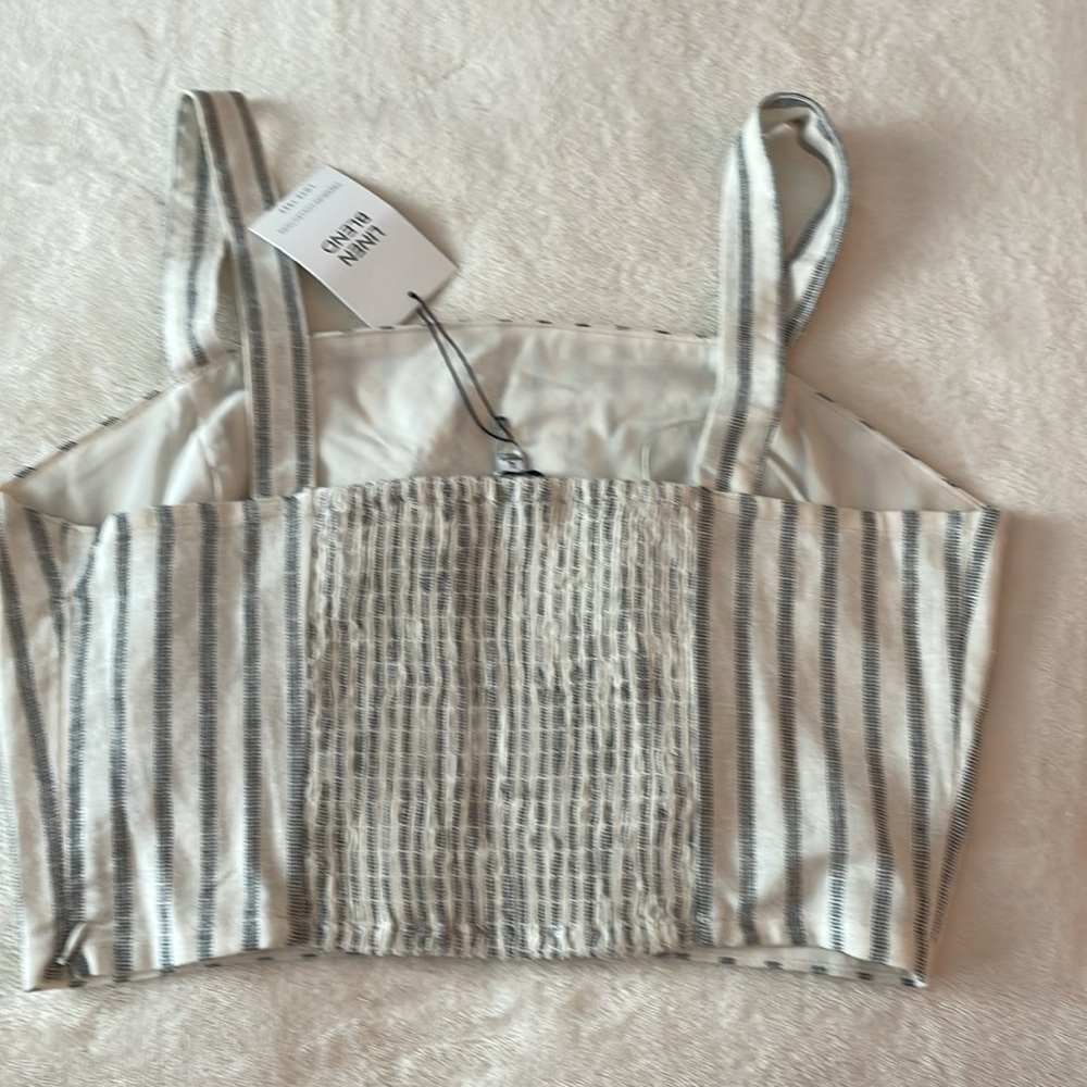 3 for $25! NWT Love Tree‎ Black and Cream Striped Tank Crop Top, size L - Picture 5 of 5